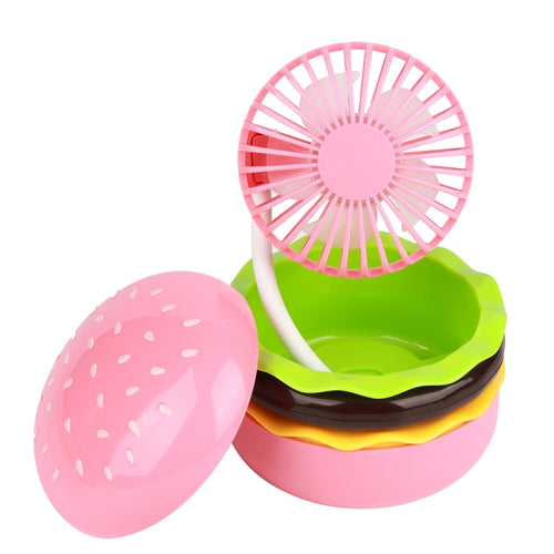 Hamburger Shaped Mini Desktop Fan with Cosmetic Mirror(Pink) - HoMEdemic™ 