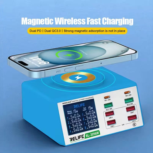 RELIFE RL-309AW  QC3.0 PD Fast Wireless Charger With LCD Display 8 Ports(US Plug) - HoMEdemic™ 