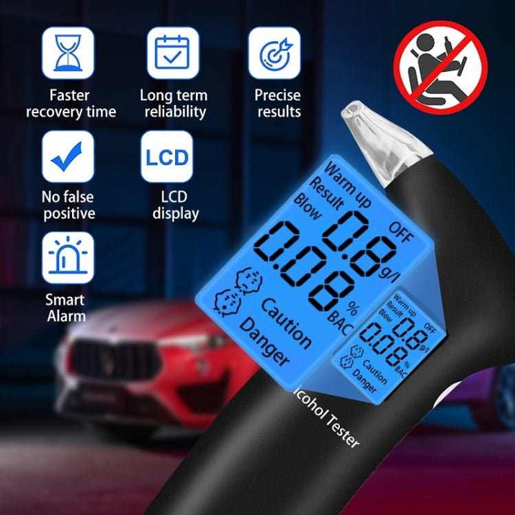 LCD Detector Backlight Light Breath Alcohol Tester, Specification: With 12 Mouthpieces Box - HoMEdemic™ 