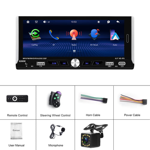 Single Spindle 6.9 inch MP5 With Knob Player Carplay Function Car MP4 Backup Camera, Specification: Standard+12 Light Camera - HoMEdemic™ 