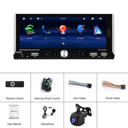 Single Spindle 6.9 inch MP5 With Knob Player Carplay Function Car MP4 Backup Camera, Specification: Standard+AHD Camera - HoMEdemic™ 