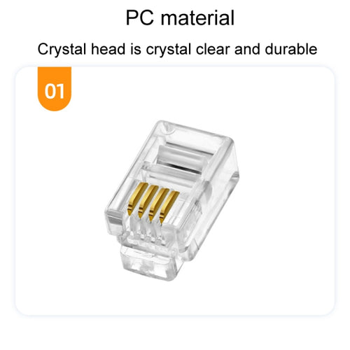 1000pcs /Pack 2-Pronged Gold-Plated 4P4C Telephone Crystal Heads 4 Core Handset RJ9 Cable Connector - HoMEdemic™ 