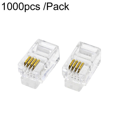 1000pcs /Pack 2-Pronged Gold-Plated 4P4C Telephone Crystal Heads 4 Core Handset RJ9 Cable Connector - HoMEdemic™ 