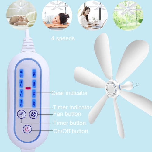 USB Home Dormitory Mute High Wind Power Mini Fan Six Blade Small Ceiling Fan, Style: Fan+Remote Control Speed Control Cord - HoMEdemic™ 