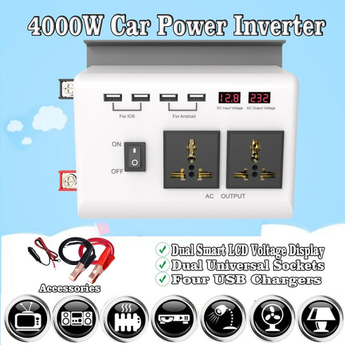 DC 12V To AC 220V Car Inverter Dual Socket 4USB - HoMEdemic™ 