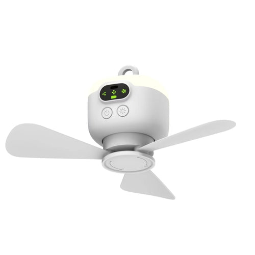 Mini Ceiling Fan Portable Camping Fan With Light &  Remote Built In 8000mAh Battery(White) - HoMEdemic™ 