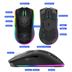 XUNSVFOX XYH80 Hollow Hole Rechargeable Wireless Gaming Mouse RGB Light Computer Office Mouse(Blue) - HoMEdemic™ 