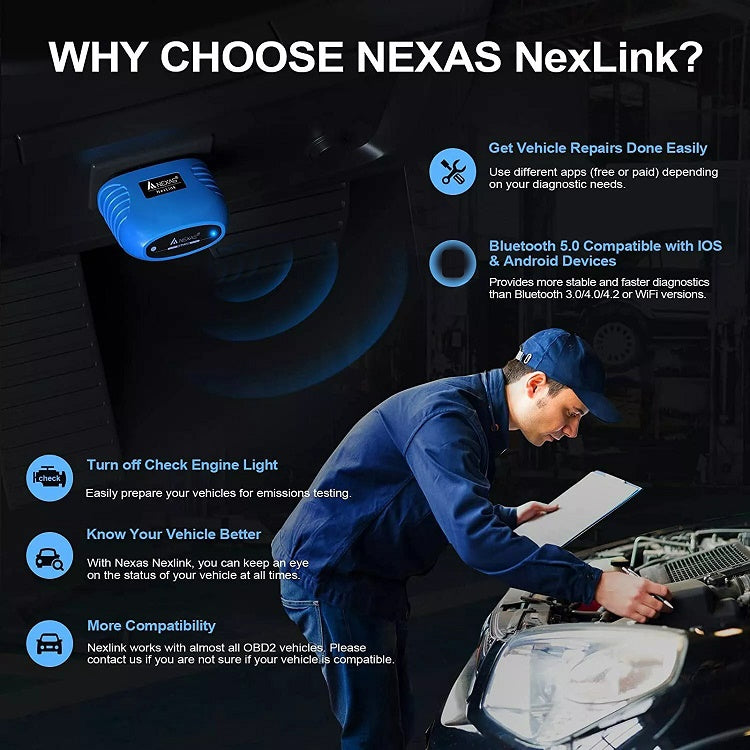 Nexas Bluetooth 5.0 OBD2 Diagnostic Scanner For IOS/Android - HoMEdemic™ 