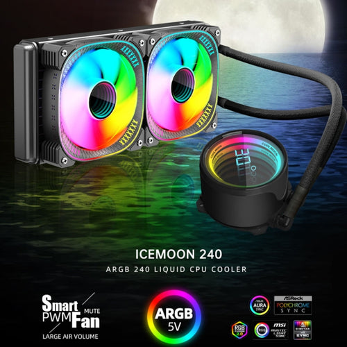 COOLMOON CM-YM-240T Digital ARGB Lens Edition Integrated Water Cooling CPU Cooler Temperature Display CPU Fan(Black) - HoMEdemic™ 