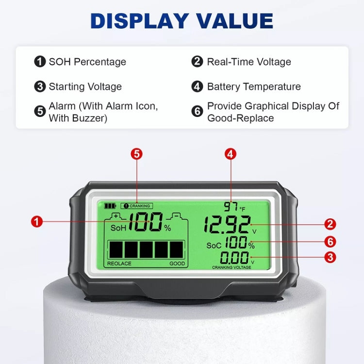 ANCEL 12V LED Car Battery Tester SOH/SOC Rechargeable Battery Analysis Tool - HoMEdemic™ 