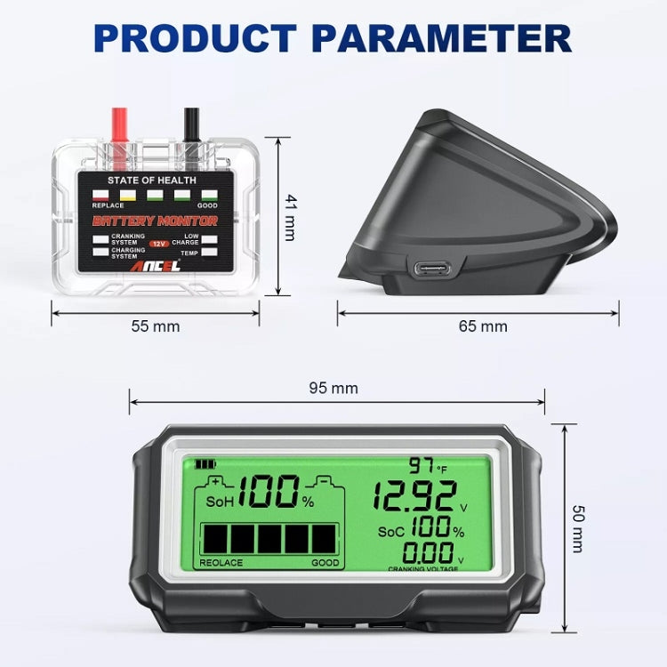ANCEL 12V LED Car Battery Tester SOH/SOC Rechargeable Battery Analysis Tool - HoMEdemic™ 