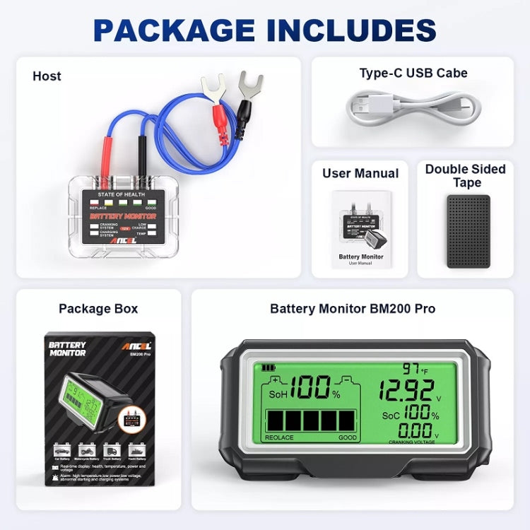 ANCEL 12V LED Car Battery Tester SOH/SOC Rechargeable Battery Analysis Tool - HoMEdemic™ 
