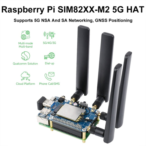 Waveshare SIM8262E-M2 5G HAT For Raspberry Pi, Quad Antennas 5G NSA, 5G/4G/3G Compatible(23254) - HoMEdemic™ 