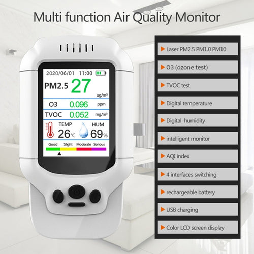 8-In-1 Air Quality Detector PM2.5 / PM1.0 / PM10 / HCHO / TVOC / O3 / Temperature / Humidity Monitor - HoMEdemic™ 