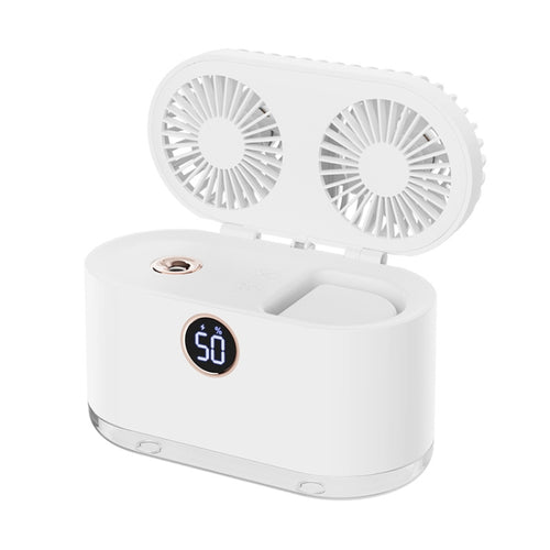 WT-818 Dual-leaf Spray Smart Digital Display Desktop Fan Night Light Humidification Cooler(White) - HoMEdemic™ 