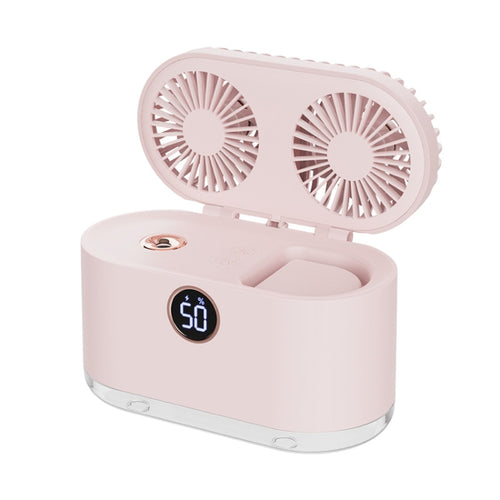 WT-818 Dual-leaf Spray Smart Digital Display Desktop Fan Night Light Humidification Cooler(Pink) - HoMEdemic™ 