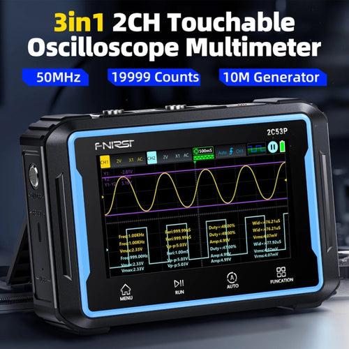 FNIRSI 2C53P Dual Channel Flat Panel Digital Oscilloscope Multimeter Signal Generator 3 In 1(Black) - HoMEdemic™ 