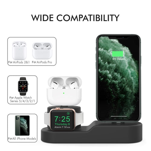 AhaStyle PT28-3 For iPhone / Apple Watch / AirPods 3 In 1 Silicone Desktop Charging Storage Base Bracket(Black) - HoMEdemic™ 