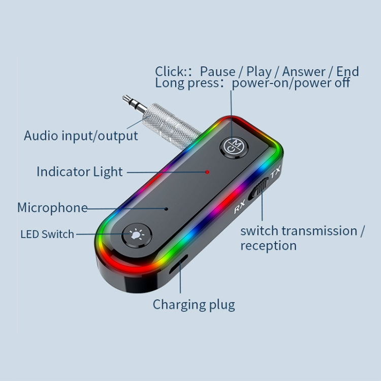 Q3 2-in-1 RGB Light Bluetooth Audio Receiver Launcher Car Audio Adapter - HoMEdemic™ 