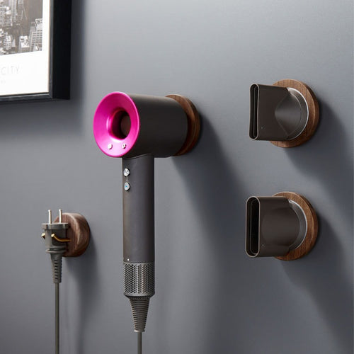 For Dyson Hair Dryer Plug Walnut Wall-mounted Storage Rack Wooden Shelf - HoMEdemic™ 