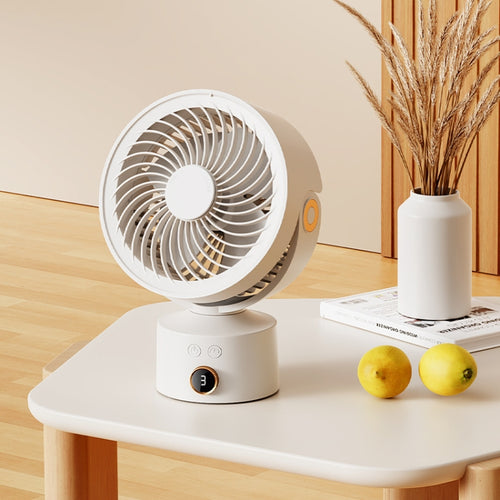 WT-F70  Oscillating Desk Fan  3-Speed Digital  Display, 4-Hour Timer, Adjustable Tilt Angle, Built-In 4000 MAh Battery(Apricot) - HoMEdemic™ 