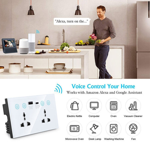 Graffiti Smart Socket With Switch USB+Type-C Dual Port Remote Control Socket, UK Plug, Style: ZigBee White - HoMEdemic™ 