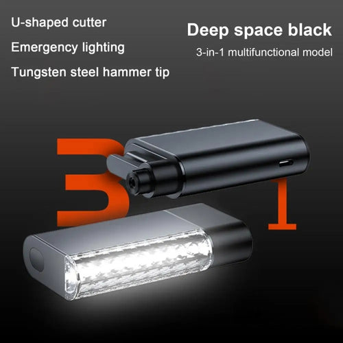 3 In 1 Car Safety Hammer Flashlight Emergency Light With Alarm(Black) - HoMEdemic™ 