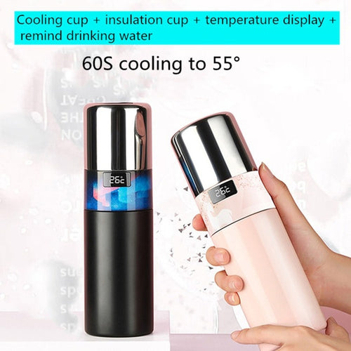 Creative Intelligent USB Rechargeable Cold Warm Cup Cool 55 Degrees Vacuum Flask With Handle 316 Stainless Steel Smart Water Cup, Capacity:340ml, Style:Black Aurora - HoMEdemic™ 