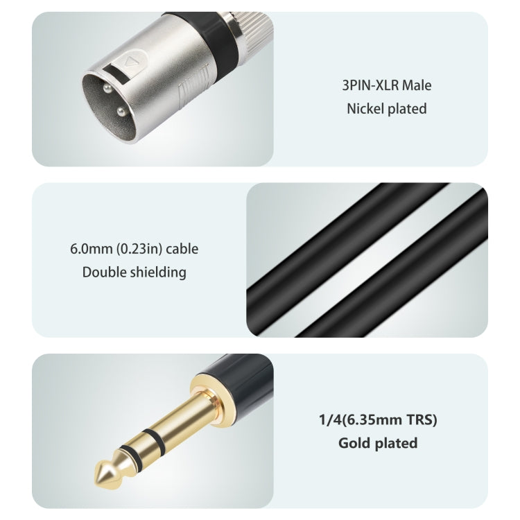 TC145BK55 6.35mm 1/4 TRS Male to XLR 3pin Male Microphone Cable, Length:3m(Black) - HoMEdemic™ 