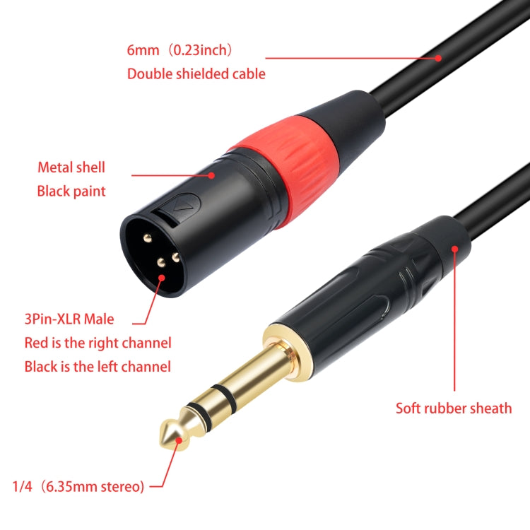 TC145YXK108RE-10 6.35mm 1/4 TRS Male to Dual XLR Male Audio Cable, Length:2m(Black) - HoMEdemic™ 