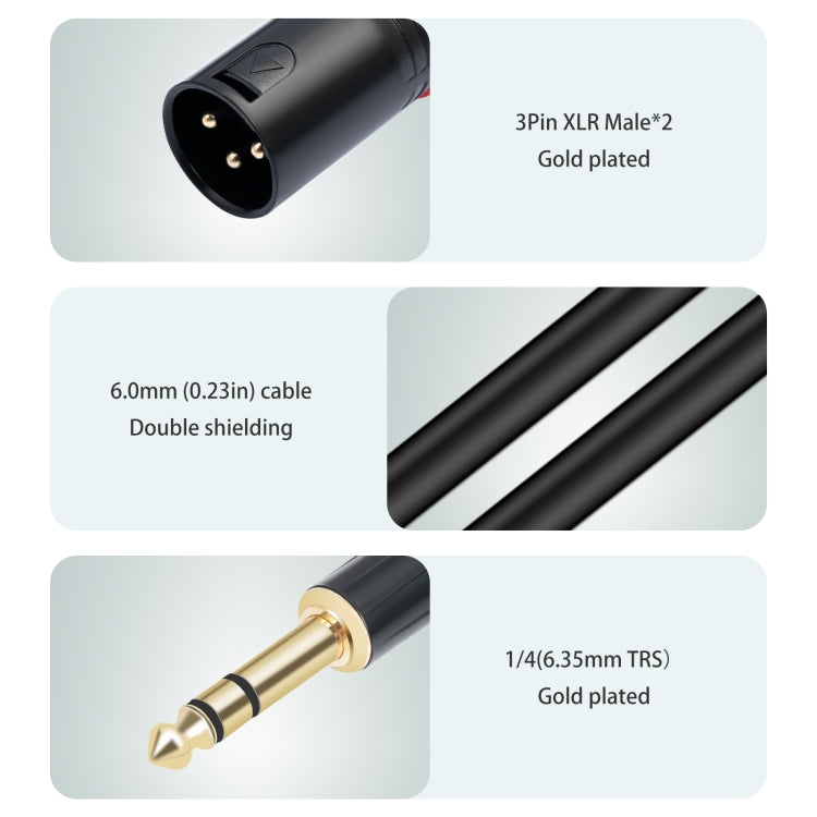 TC145YXK108RE-10 6.35mm 1/4 TRS Male to Dual XLR Male Audio Cable, Length:3m(Black) - HoMEdemic™ 
