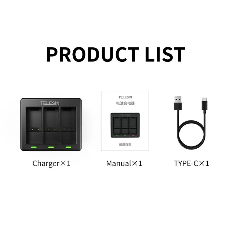TELESIN GP-BCG-902 Battery 3 Slots Charger For GoPro HERO12 Black / HERO11 Black / HERO10 Black / HERO9 Black - HoMEdemic™ 