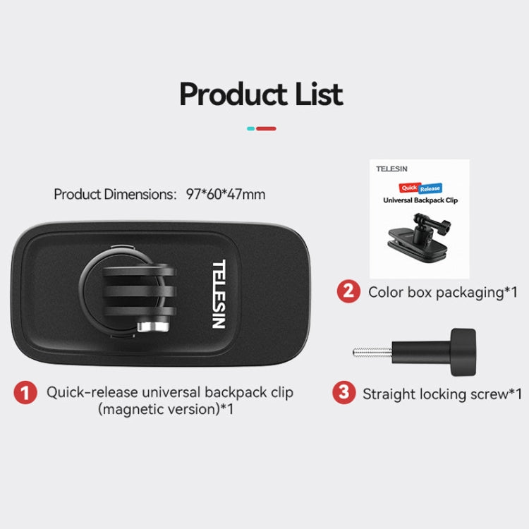 TELESIN Quick Release Universal Backpack Clip Magnetic Backpack Mounting Bracket - HoMEdemic™ 