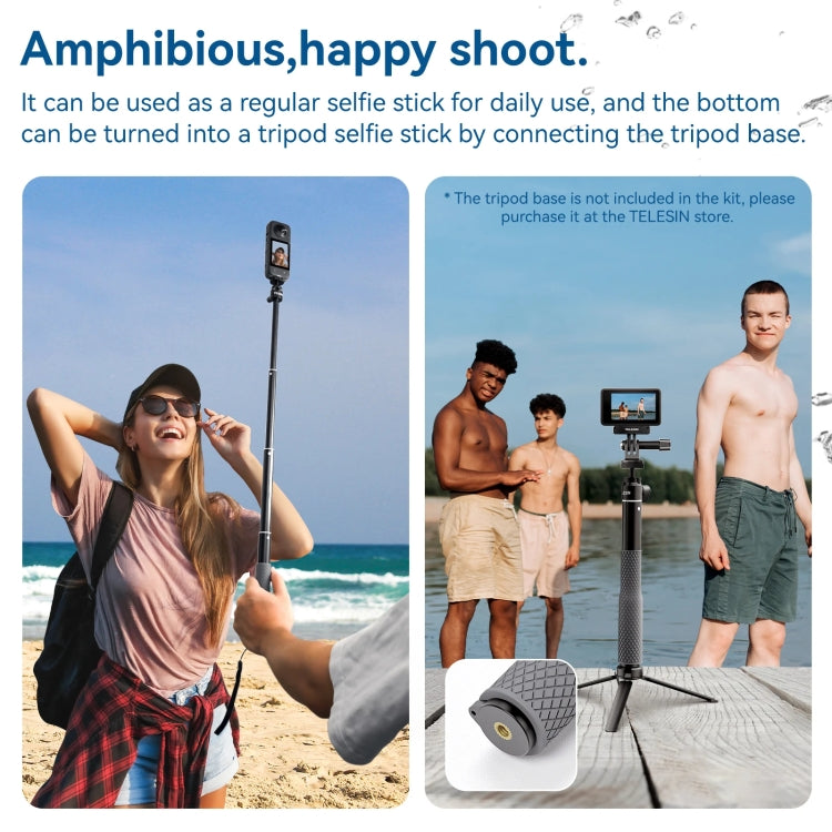 TELESIN WSS-001 65.4cm Aluminum Alloy Waterproof Ball Head Selfie Stick Diving Shooting Sports Camera Extension Stick - HoMEdemic™ 
