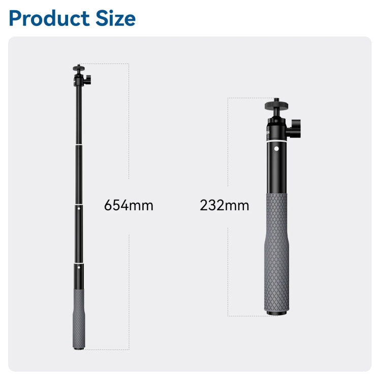 TELESIN WSS-001 65.4cm Aluminum Alloy Waterproof Ball Head Selfie Stick Diving Shooting Sports Camera Extension Stick - HoMEdemic™ 