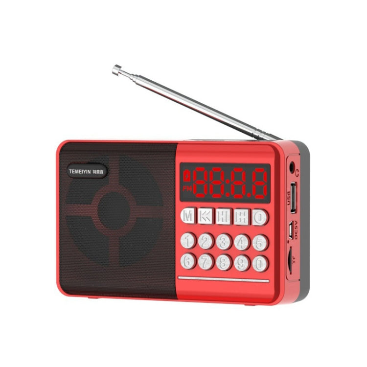 TEMEIYIN LED Digital Display Card Bluetooth Radio Speaker Morning Exercise Portable Player, Color: Red - HoMEdemic™ 