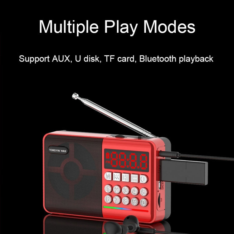 TEMEIYIN LED Digital Display Card Bluetooth Radio Speaker Morning Exercise Portable Player, Color: Red - HoMEdemic™ 