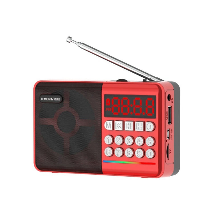 TEMEIYIN LED Digital Display Card Bluetooth Radio Speaker Morning Exercise Portable Player, Color: Red with Light - HoMEdemic™ 