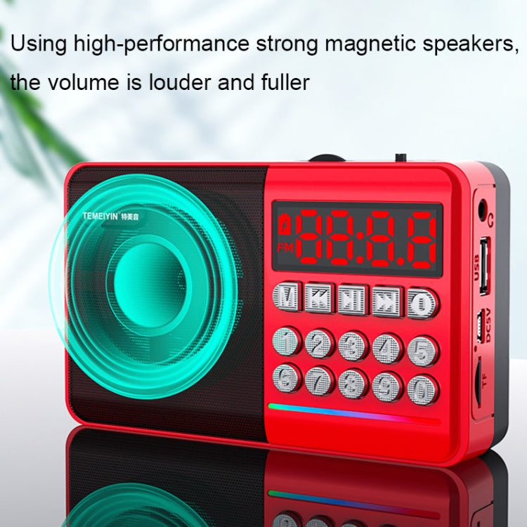 TEMEIYIN LED Digital Display Card Bluetooth Radio Speaker Morning Exercise Portable Player, Color: Red with Light - HoMEdemic™ 