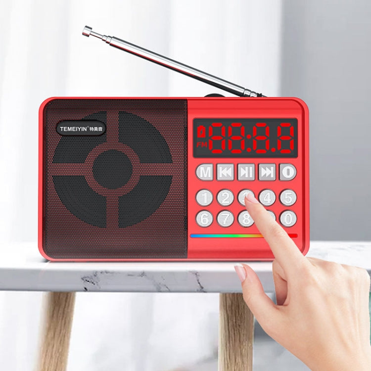 TEMEIYIN LED Digital Display Card Bluetooth Radio Speaker Morning Exercise Portable Player, Color: Red with Light - HoMEdemic™ 