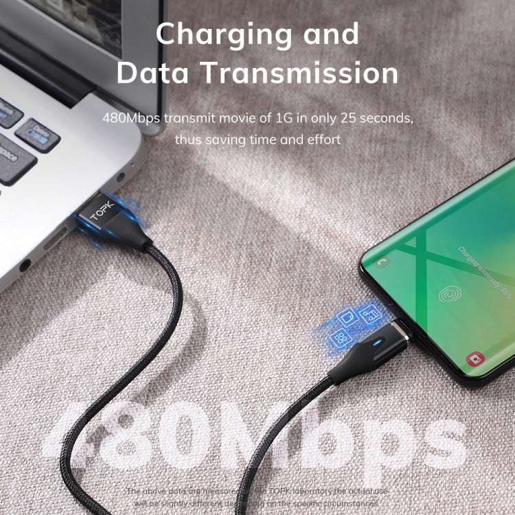 TOPK AM63 1m USB to 8 Pin Flat Magnetic Metal Connector Nylon Braided Magnetic Fast Charging Data Cable(Red) - HoMEdemic™ 