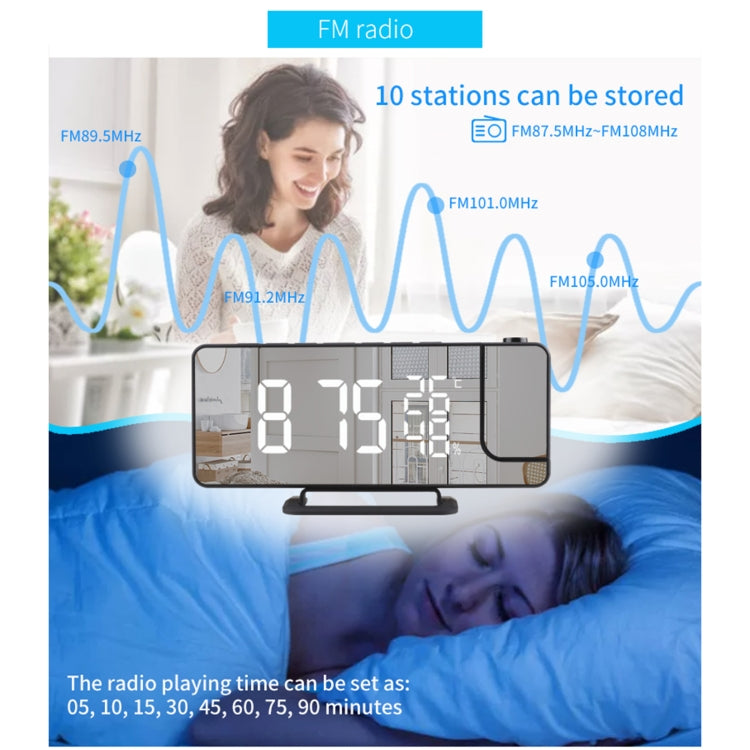 TS-9210 Digital Mirror Projection Alarm Clock With FM Radio & Temperature Humidity - HoMEdemic™ 