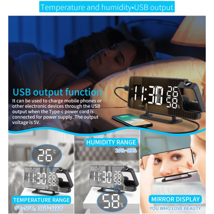 TS-9210 Digital Mirror Projection Alarm Clock With FM Radio & Temperature Humidity - HoMEdemic™ 