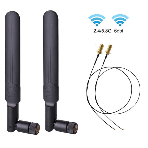 2 x 6dBi 2.4GHz 5GHz Dual Band WiFi RP-SMA Male Antenna + 2 x 35CM RP-SMA IPEX MHF4 Pigtail Cable for M.2 NGFF WiFi WLAN Card (Black) - HoMEdemic™ 