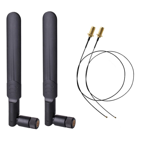 2 x 6dBi 2.4GHz 5GHz Dual Band WiFi RP-SMA Male Antenna + 2 x 35CM RP-SMA IPEX MHF4 Pigtail Cable for M.2 NGFF WiFi WLAN Card (Black) - HoMEdemic™ 