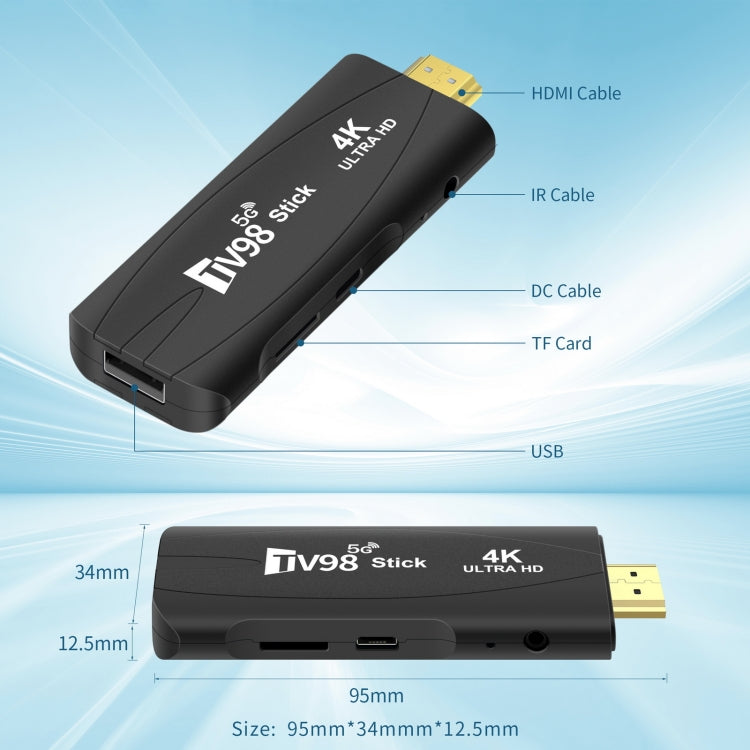 TV98 Rockchip 3228A Quad Core 4K HD Bluetooth Android TV Stick, RAM:4GB+32GB(AU Plug) - HoMEdemic™ 