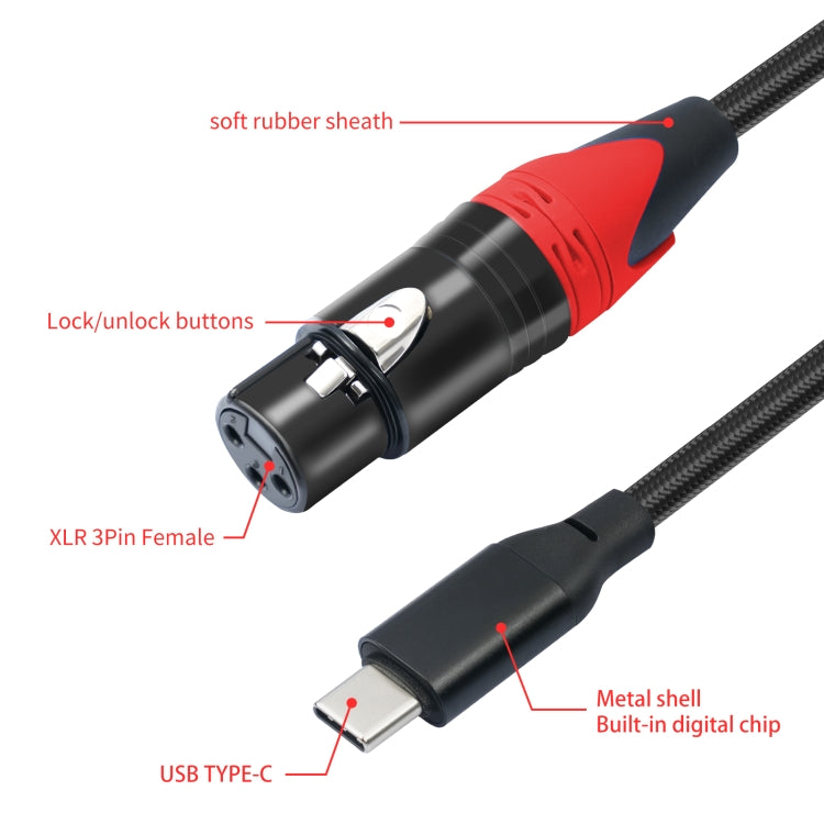 TY03RE Type-C Male to XLR Female Audio Cable for Dynamic Microphone, Length:1m(Black) - HoMEdemic™ 