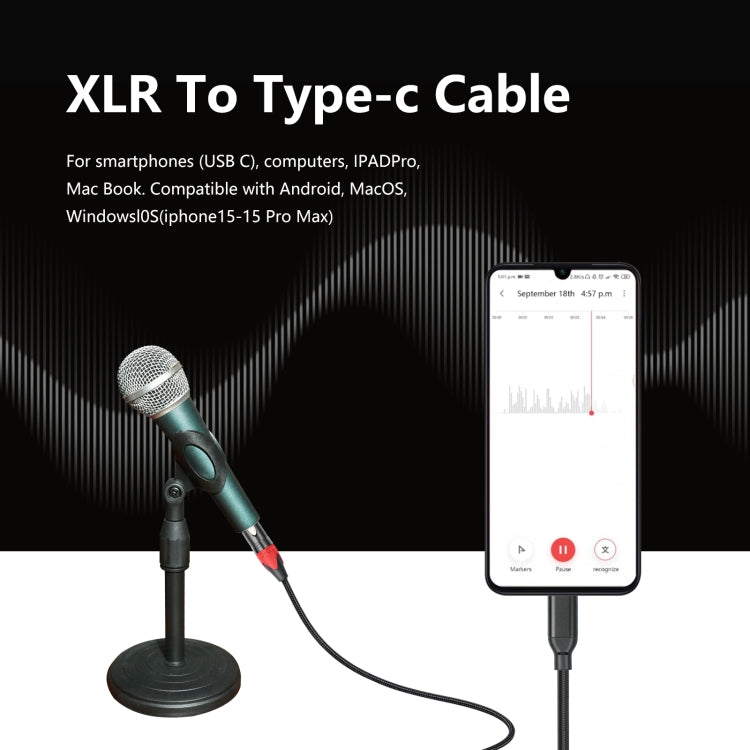 TY03RE Type-C Male to XLR Female Audio Cable for Dynamic Microphone, Length:1m(Black) - HoMEdemic™ 