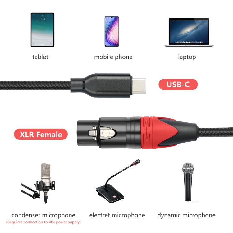 TY03RE Type-C Male to XLR Female Audio Cable for Dynamic Microphone, Length:3m(Black) - HoMEdemic™ 