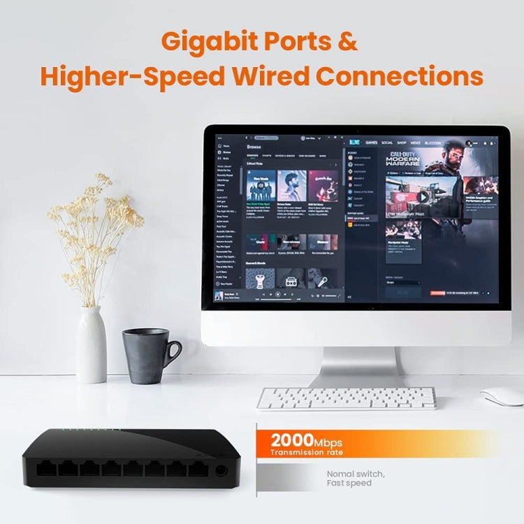 Tenda SG108 100/1000M Desktop Network Switch 8 Port Gigabit Desktop Switch Ethernet Switch LAN Hub(EU Plug) - HoMEdemic™ 